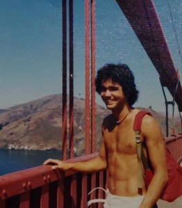 Biking across the Golden Gate Bridge, November 1974